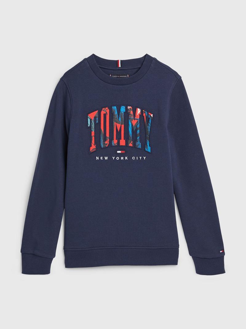 Fiú Tommy Hilfiger Tropics Varsity Pulóver Sötétkék | HU 2224NWY